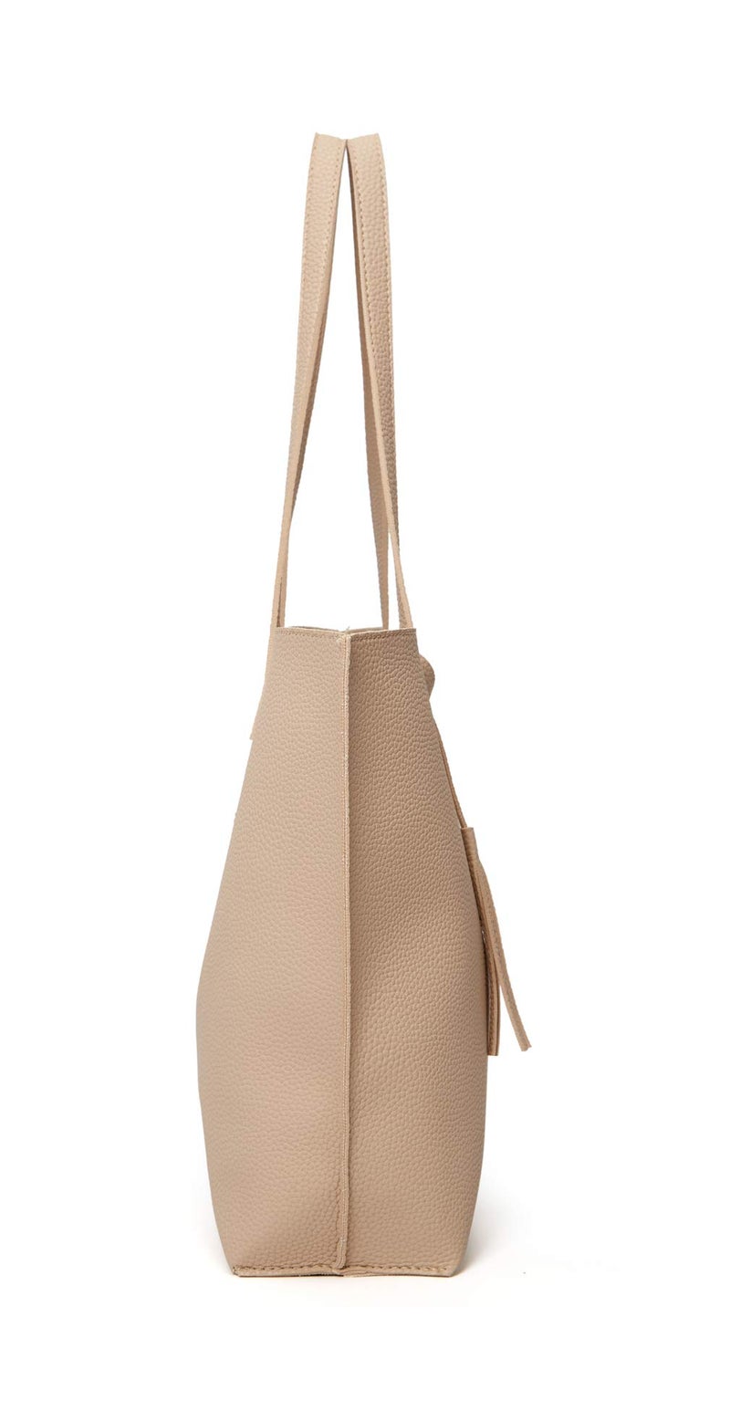 Dreubea Women's Soft Faux Leather Tote Shoulder Bag from, Big Capacity Tassel Handbag Khaki - Image 4